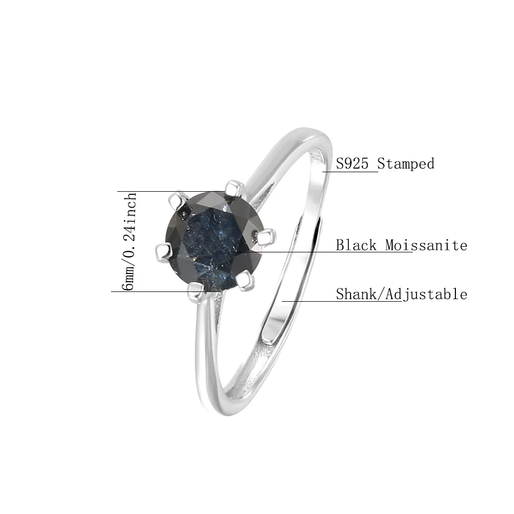 Black Moissanite Ring 925 Sterling Silver Classic Geometric Inlay Ring Hypoallergenic Diamond Alternative Jewelry Elegant Gift