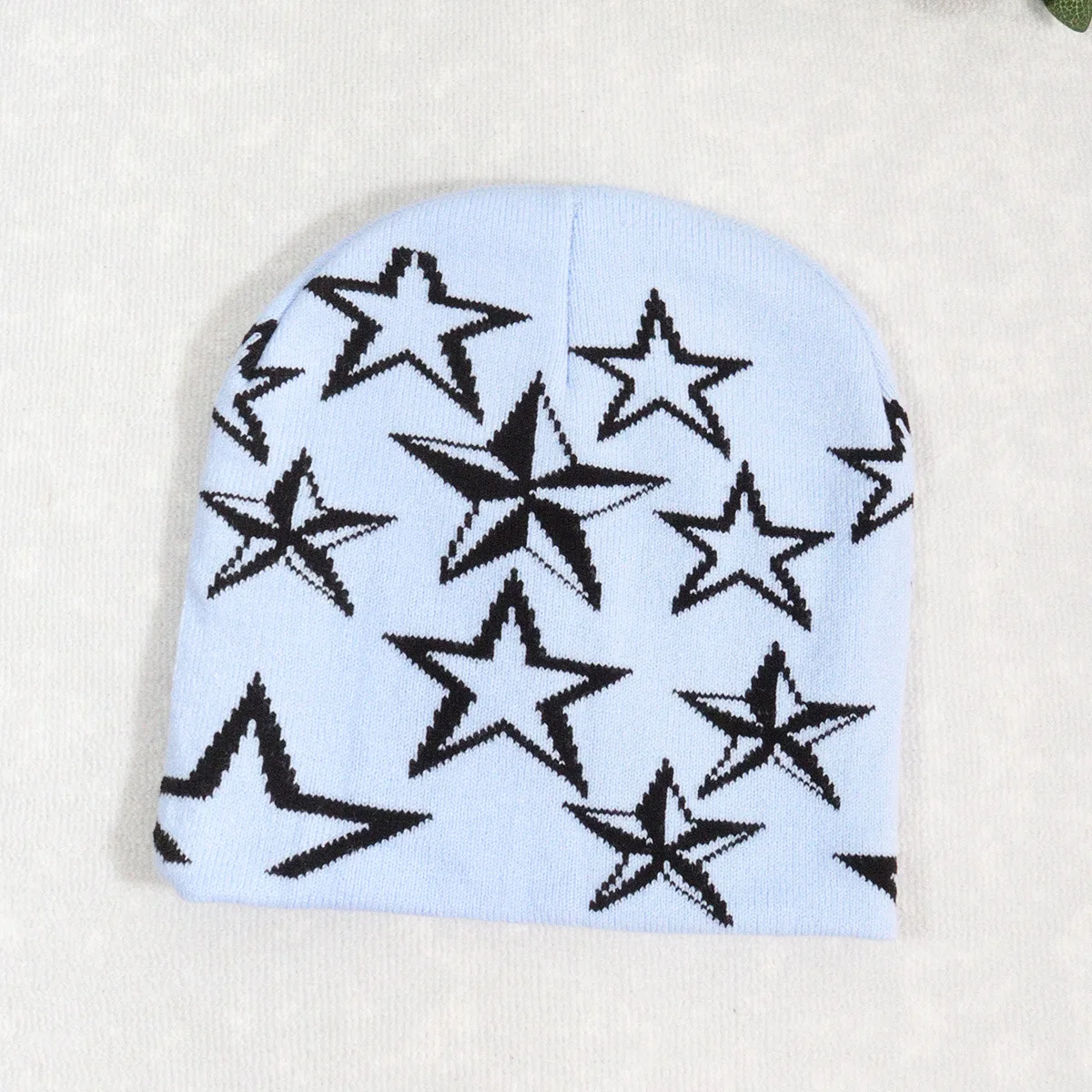 Warm Street Versatile Color Block Beanies Fashion Autumn and Winter New Unisex American Hip Hop Five-pointed Star Knitted Hats