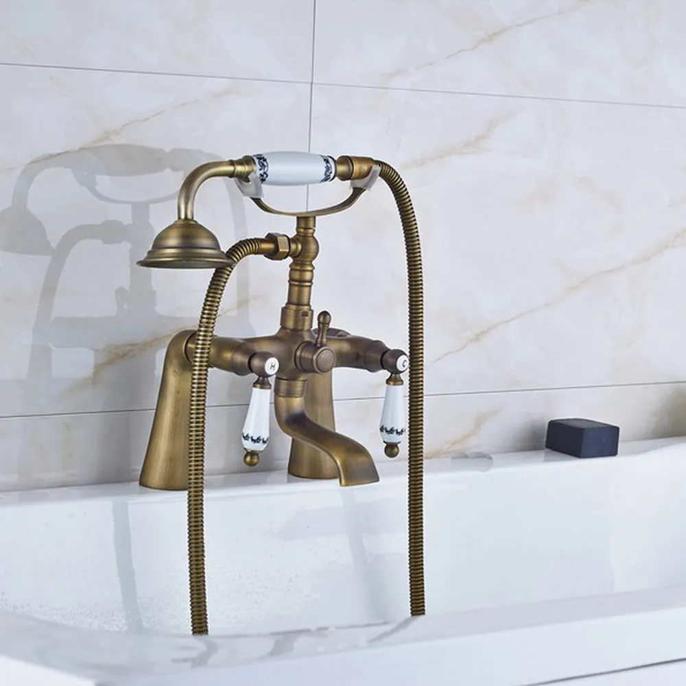 

Bathroom Antique Brass Clawfoot Bath Tub Faucet bathtub Handheld Shower Faucet Mixer Tap with Hose Shower Head Holder zan013