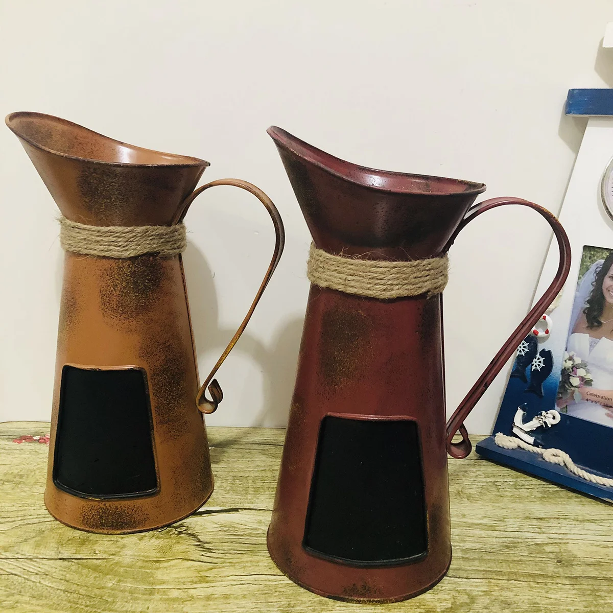 

Pitcher Blackboard Design Flower Holder Rustic Decor Living Room Balcony Desktop Orange Creative Funny