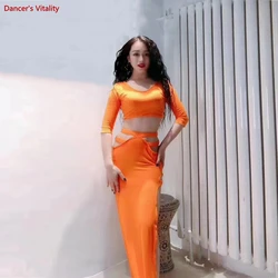 Belly Dance Clothing Female adult elegant Top Practice Clothing New Profession Sexy Competition Long Skirt Suit