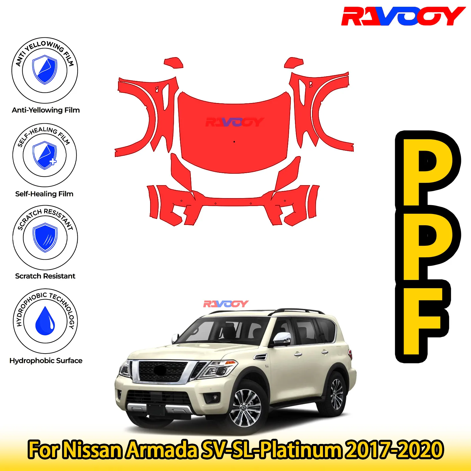 

Для Nissan Armada SV-SL-Platinum 2017-2020 глянцевая матовая черная предварительно вырезанная передняя PPF комплект защитной пленки для краски