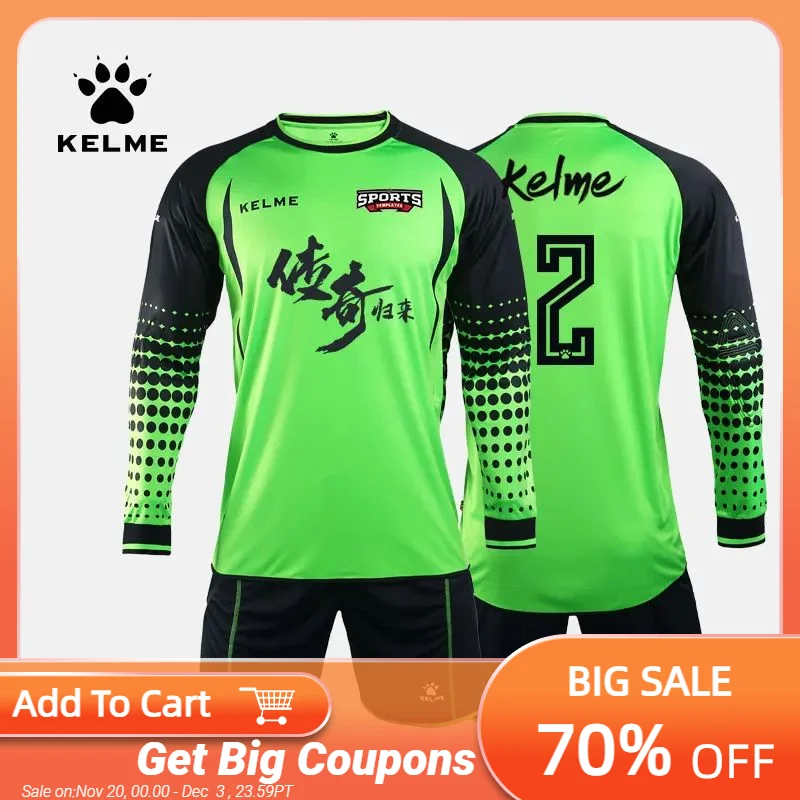 KELME حارس المرمى جيرسي لكرة القدم مخصص Goaile الفانيلة رجالي طويل الأكمام زي موحد لكرة القدم السراويل الإسفنج حامي 9161ZB1002