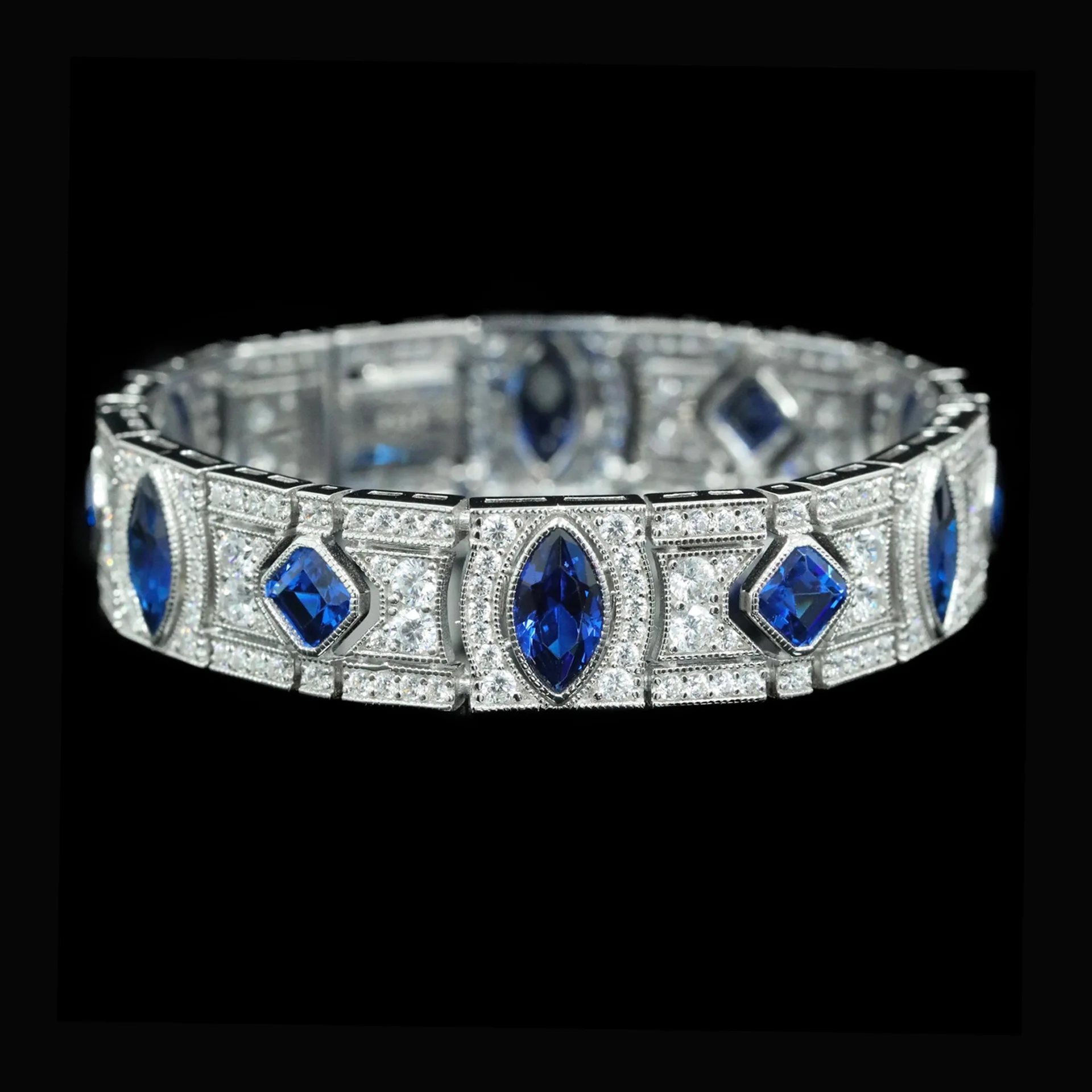 New S925 Silver Handpiece High Carbon Diamond Royal Blue Decoration Event Jewelry Bracelet Wedding Jewelry