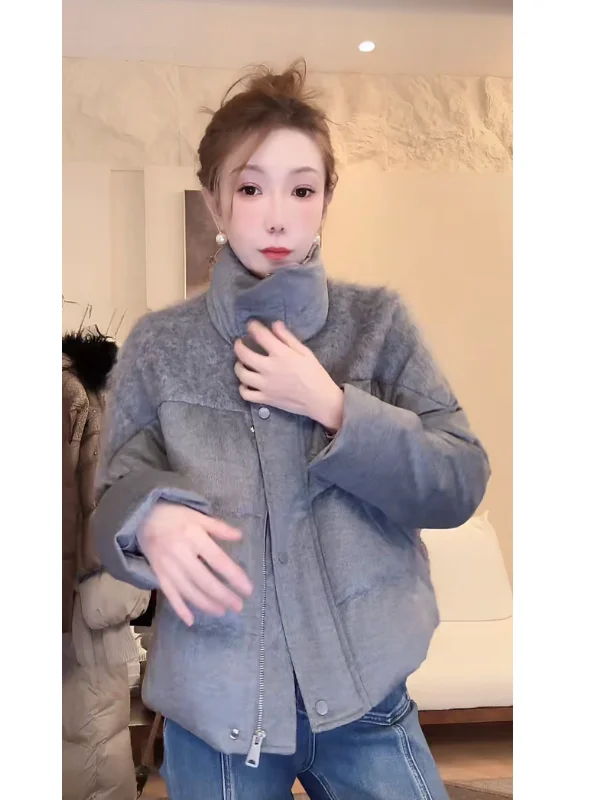 

Heavyweight Du down Jaet Color Blo Collar Thiened New National Stand Women's Faion Winter Coat Warm Simple Sle