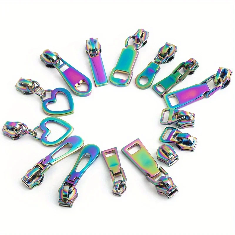 5PCS Rainbow 3# metal nylon tooth zipper puller slider 5# heart-shaped zipper puller replaceable iron tooth wallet pull tab