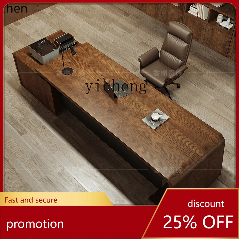 

ZML офисный журнальный большой стол, офисный лидер, большой письменный стол из чистого массива дерева, стол начальника с боковым шкафом