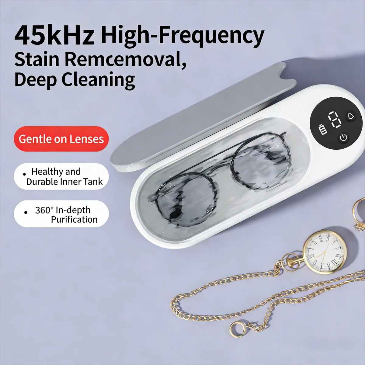 Portable Household Cleaning Machine, Ultrasonic glasses cleaning machine,450ml Clean Pod,Jewelry Cleaner Machine for RingGlasse view 3