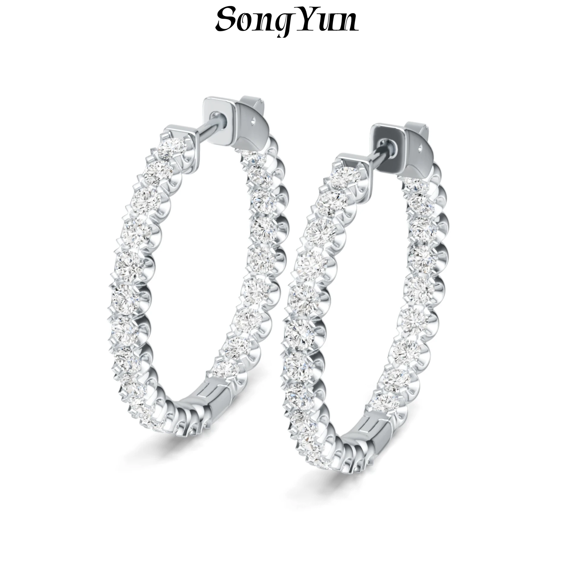 SONGYUN Moissanite Diamond Jewelry 925 Sterling Silver Large Hoop Earrings Light Luxury Moissanite Hoops
