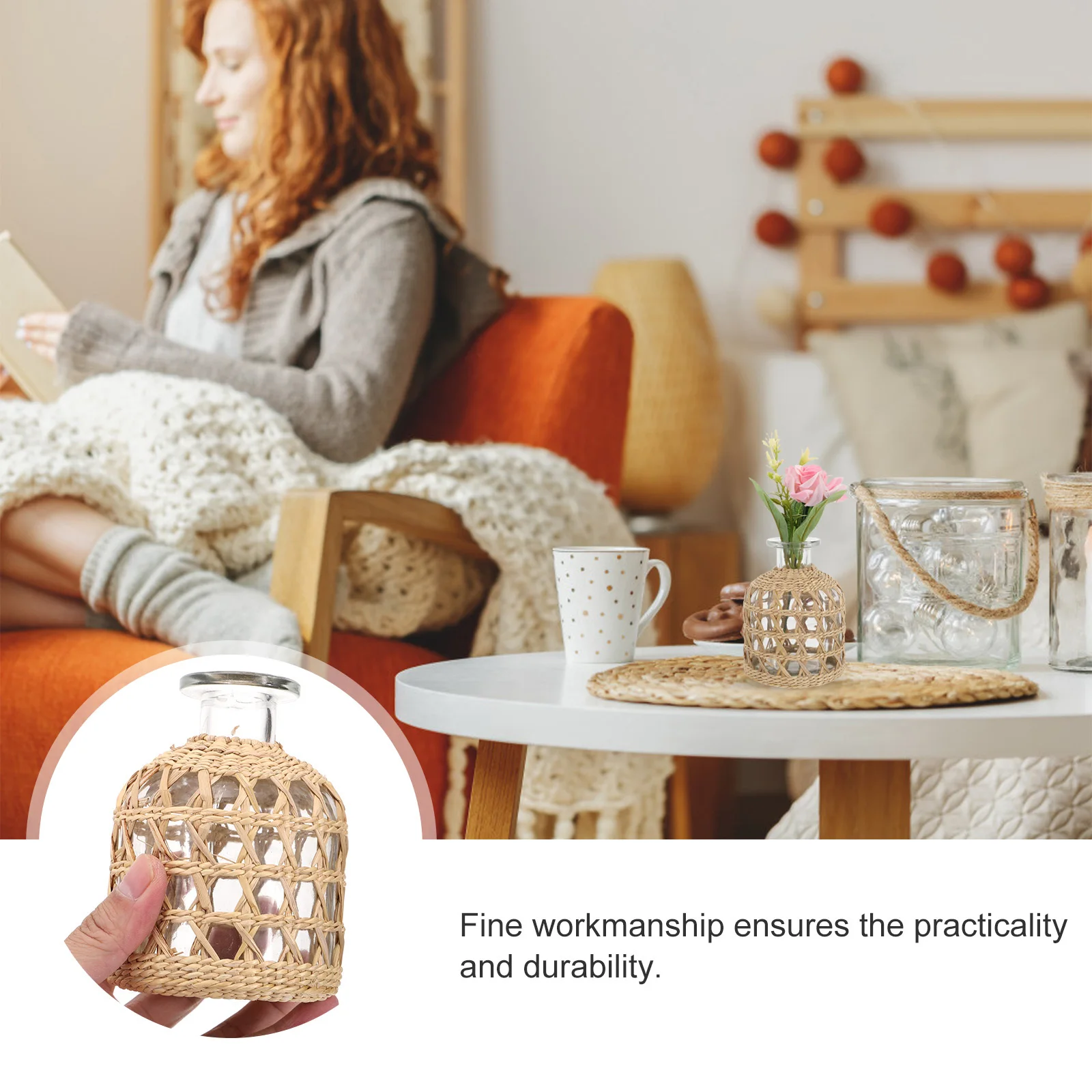 

1Pcs Woven Aroma Bottle Delicate Straw Appearance Simple Beauty Flower Arrangement Holder Light Brown Aromatherapy Bottle