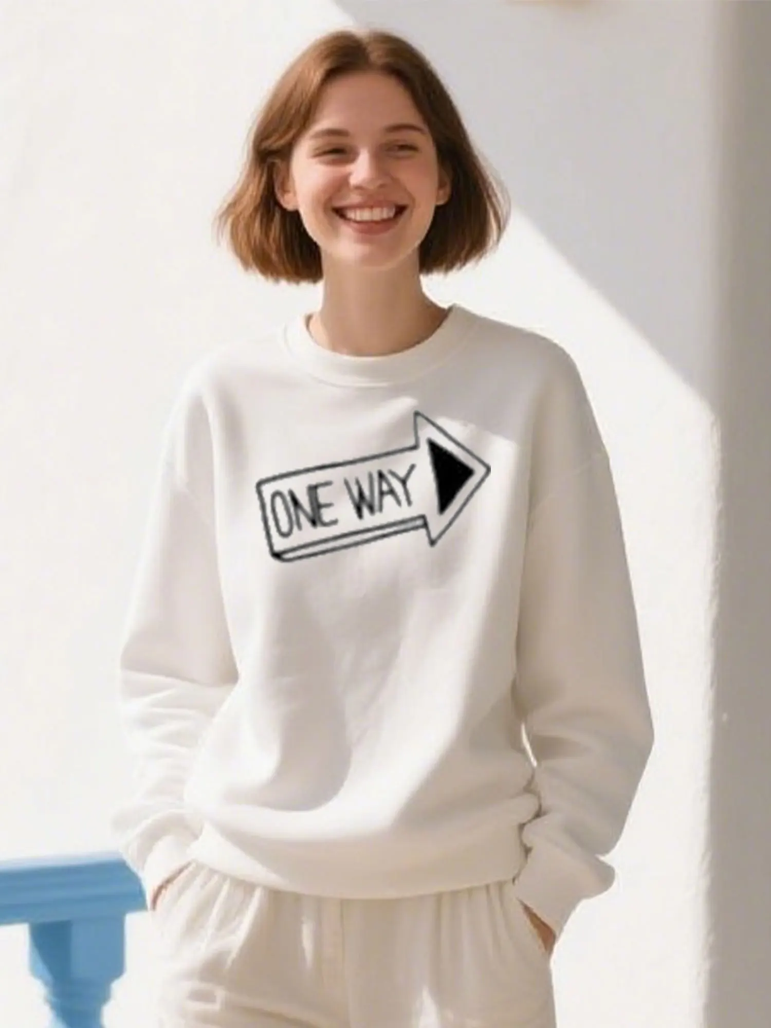 

One Way Arrow Print Soft Cotton Hoodie, Unisex Casual Pullover For Christmas