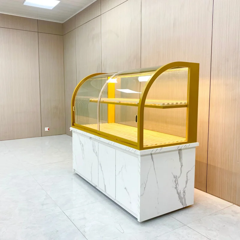 Customize.Hong Zhan Custom Size Bakery Display Cabinet LED Light Countertop Display with Bakery Rack Bread Store