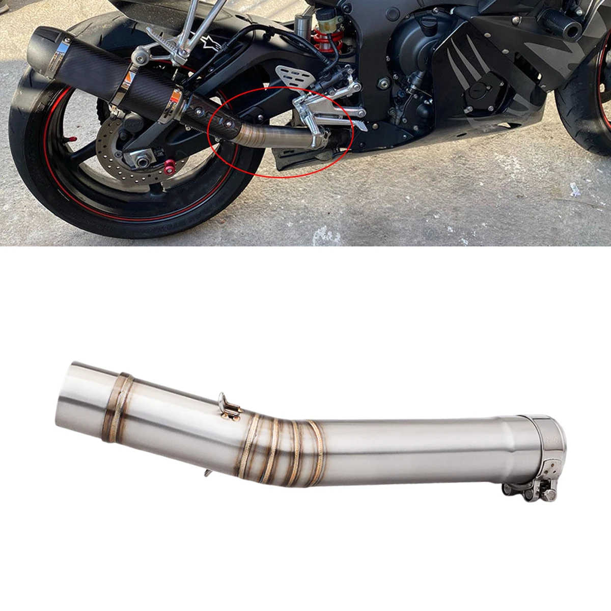Adecuado para la sección media del tubo de escape de la motocicleta Yamaha YZF-R6 (1998-2005)