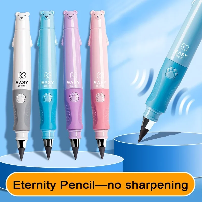 

Kawaii Pencil for Children Eternal Pencil 0.5mm HB Refill No Sharpening Cartoon Bear Pen Cap School Supplies Stationery Gift