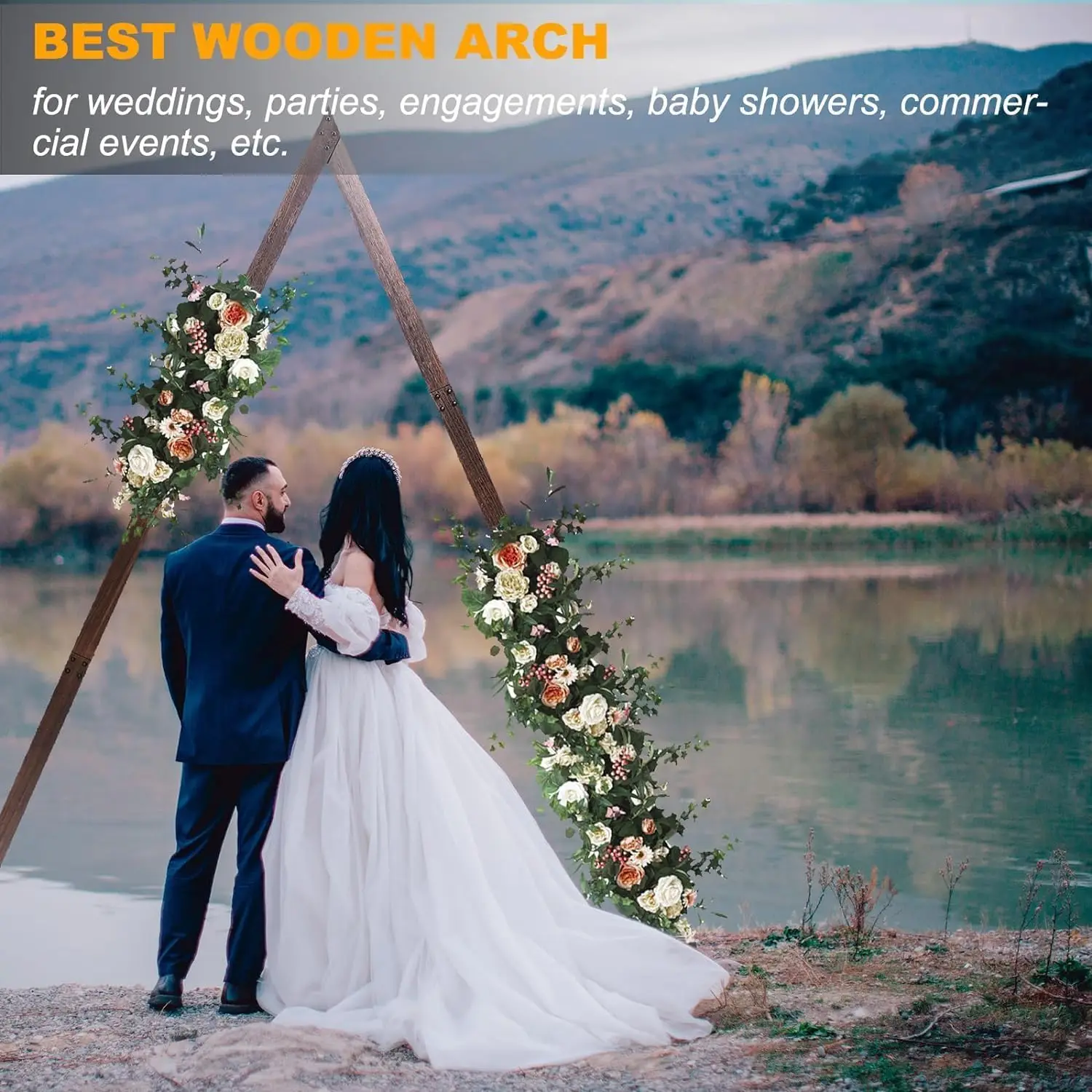 Wooden Wedding Arch 8.2FT, Wood Arch for Wedding Ceremony Gorgeous Wedding Party Background Bracket Frame Decoration