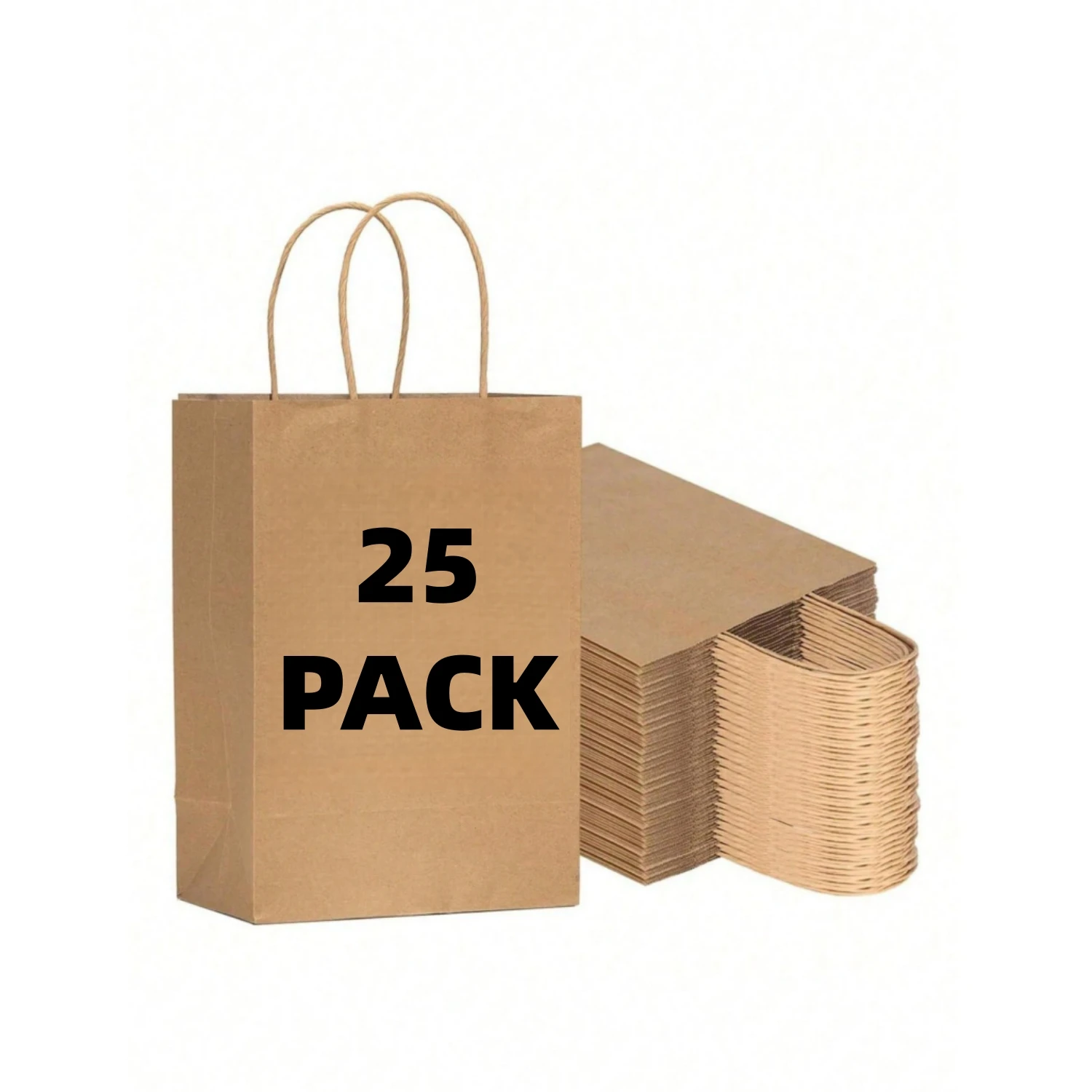 25 Stück Kraftpapiertüten mit Griffen (15 x 8 x 21 cm) – umweltfreundliche kleine Geschenktüten für Party/Thanksgiving/Weihnachten/Geburtstag