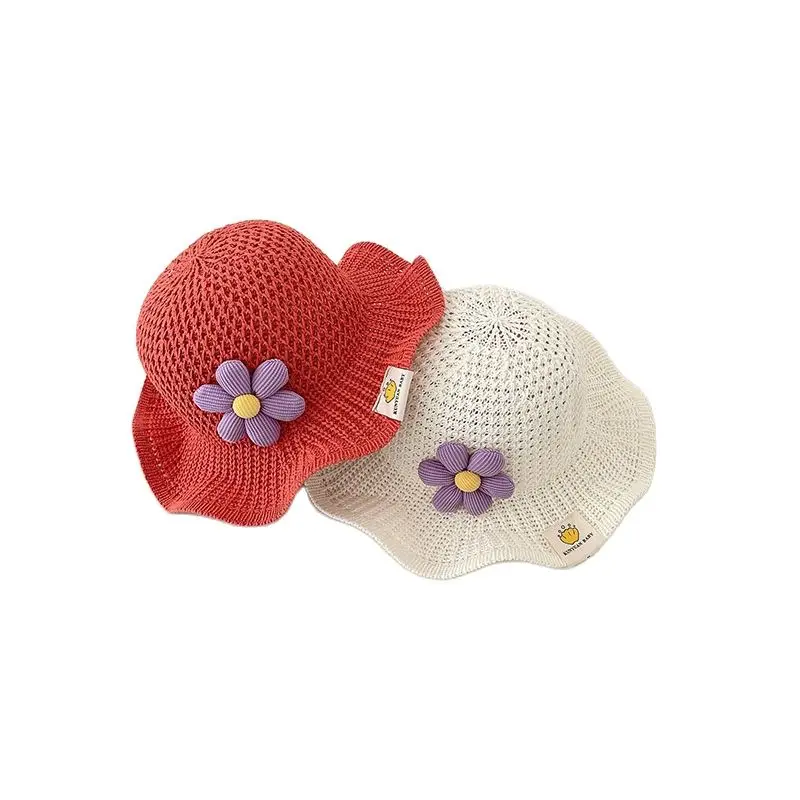 

New Summer Small Flower Wave Eaves Straw Hat for Girls Hollowed Out Breathable Dome Sunshade Cute Princess Sun Cap 1-3Y