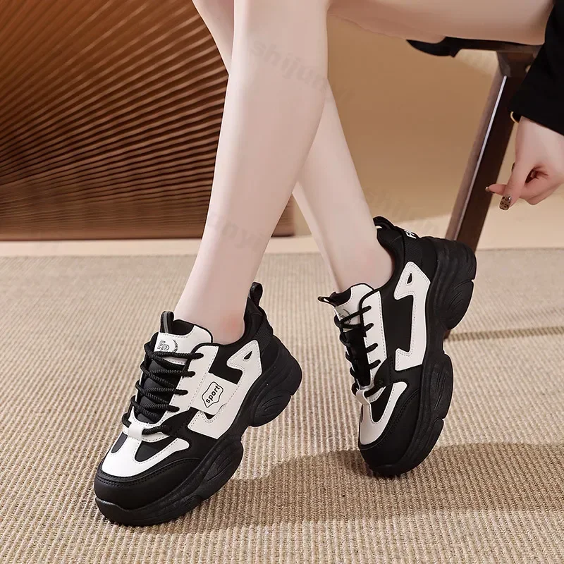 Sneakers Dames Casual Schoenen Nieuwe 2025, Mode Hoogte Toenemende Dikke Bodem Platform Sportschoenen Lederen Vrouw Dikke Sneakers