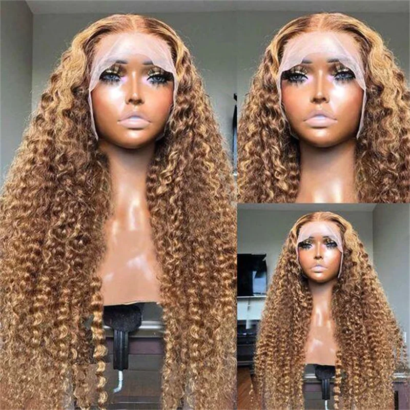 26Inch 180Density Kinky Curly Highlight Blond Glueless Soft Lace Front Wig For Black Women BabyHair Heat Resistant Preplucked