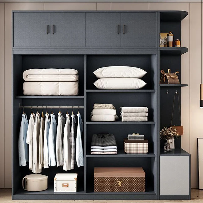 خزانة ملابس بتصميم مزيج الألوان، خزائن منزلقة لغرفة النوم، تخزين متعدد الوظائف #1