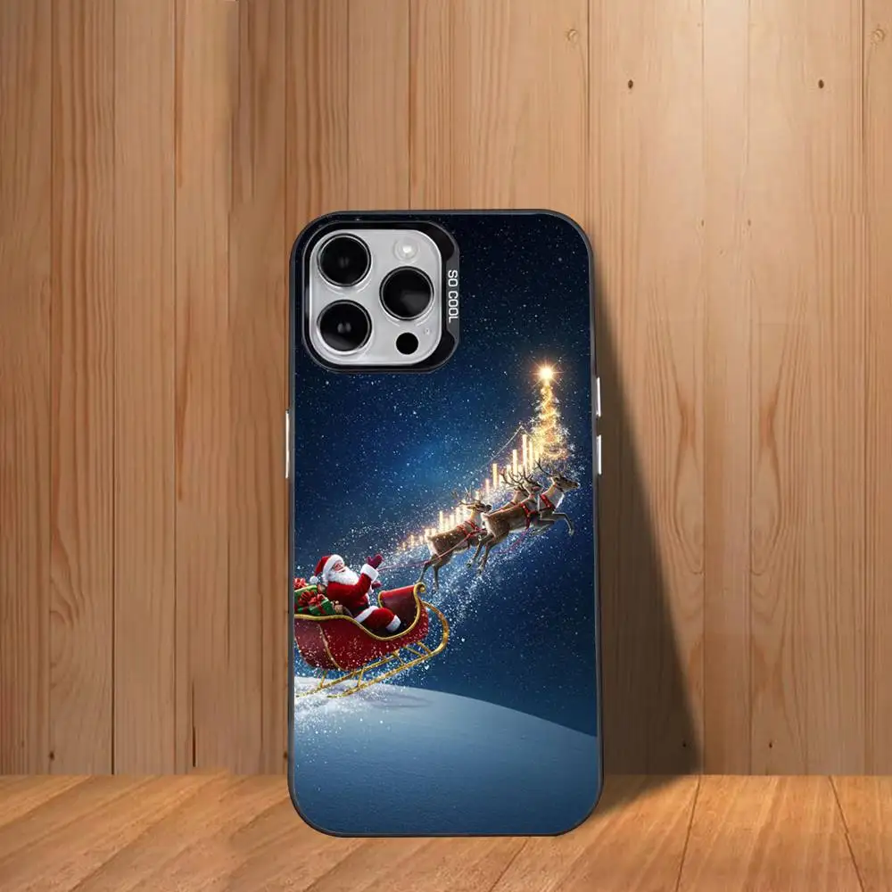 حافظة هاتف C-Christmas-ES سانتا كلوز لهاتف آيفون 17,16,15,14,13,12,11,Mini,Pro,SE,MAX غطاء أبيض غير لامع مقاوم للصدمات