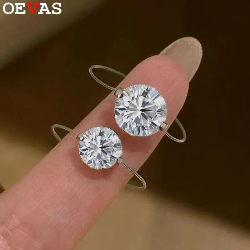 

OEVAS 0.8-3ct Round Moissanite Rings S925 Silver Transparent Fishing Line Rings for Women Wedding Bands Party Fine Jewelry