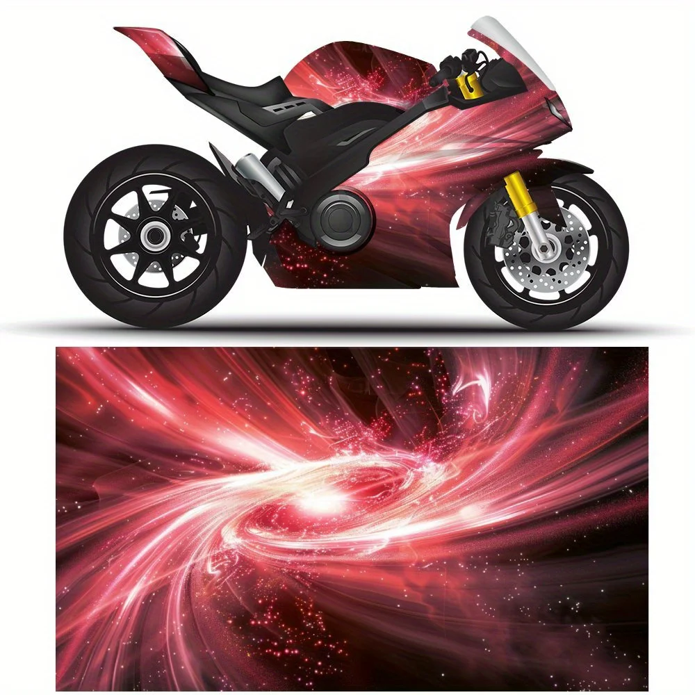 

Cosmic Red Energy, Glowing Nebula Design, Motorcycle Sticker Art，Motorcycle Vinyl Wrap, Waterproof Removable Decal Sticker, Univ