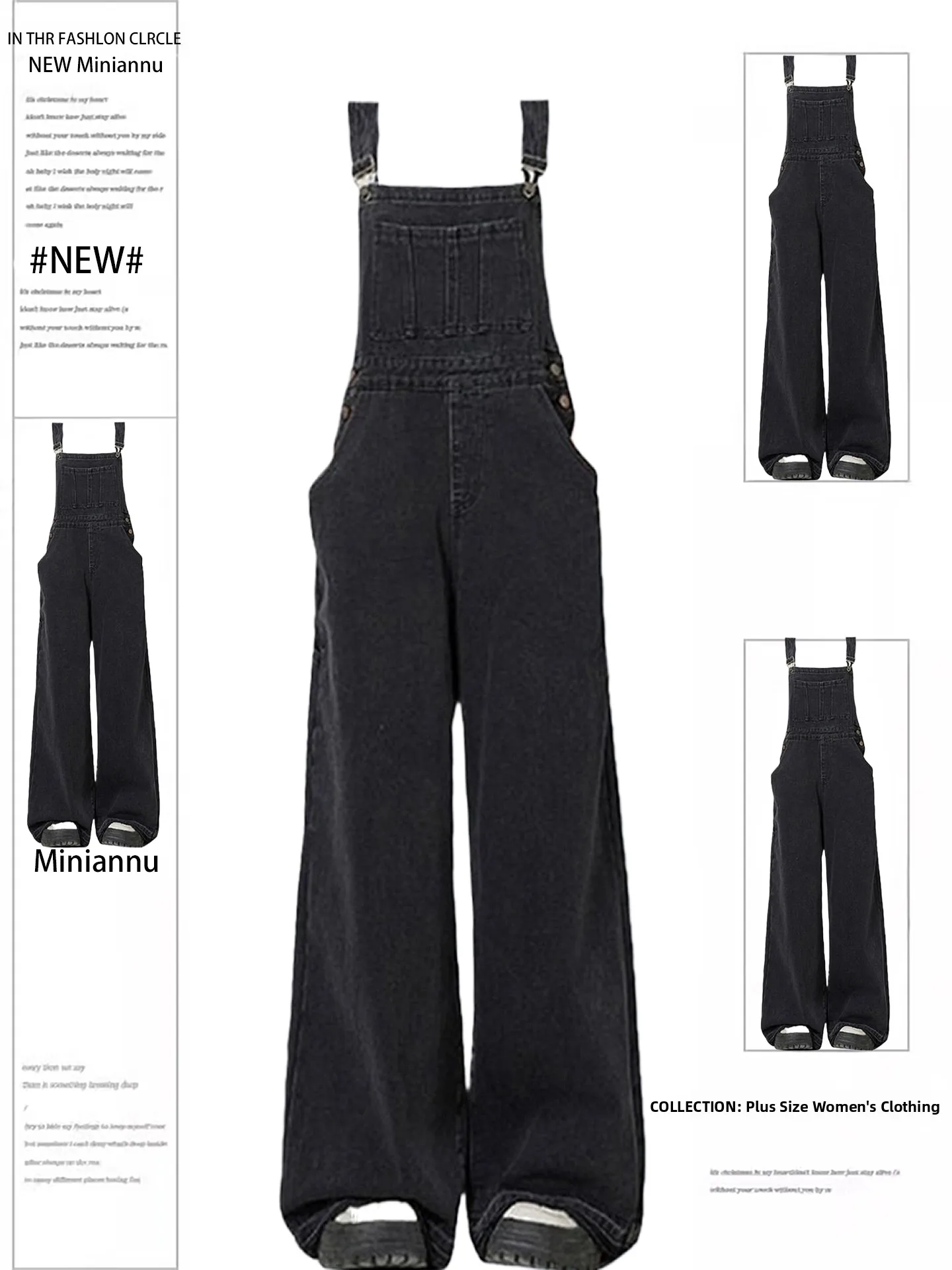 

plus Size Women's Retro Street Sle Denim Overalls Loose Fit Workwear Pants High Waist Straight Leg Cotton Blend Jeans