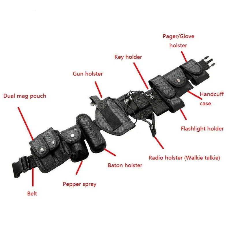 10pcs Police Tactical Trimmings Security Belts Military Training Safety Guard Belt Utility Duty Waist Support Warbelt Equipment