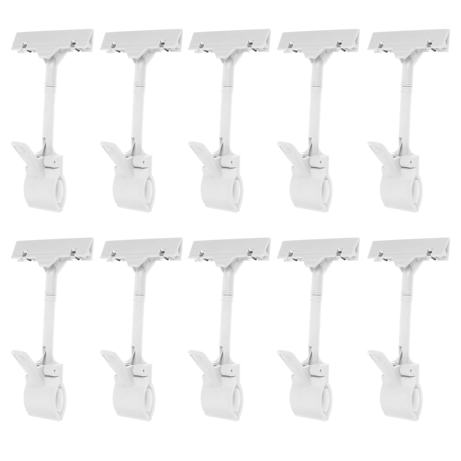 

10pcs Folder Banner Clips Hanging Sign Pop Display Rack White Adjustable Plastic Retail Multi Sign Holder Card Storage