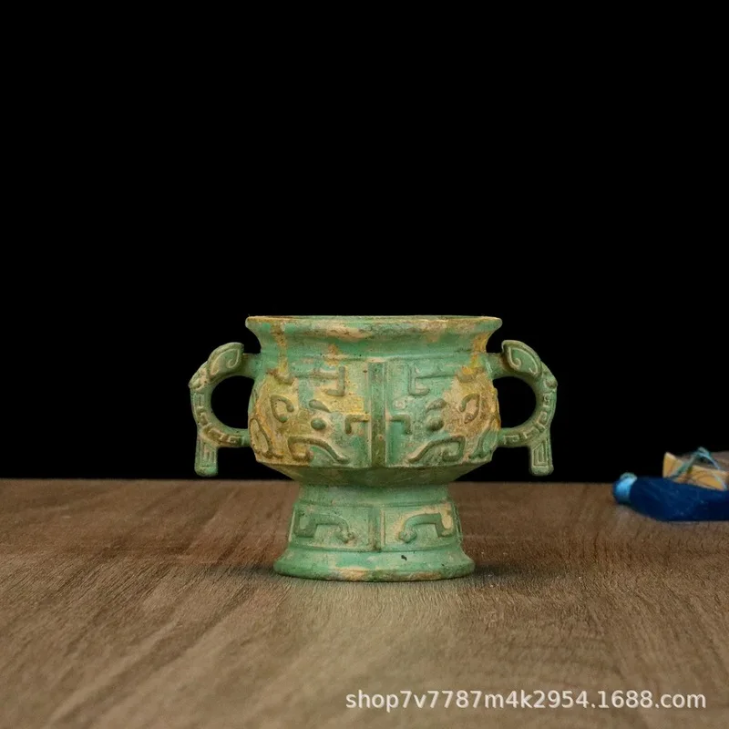 Brass alloy craftwork, human-faced beast double-eared cup, home decoration ornament