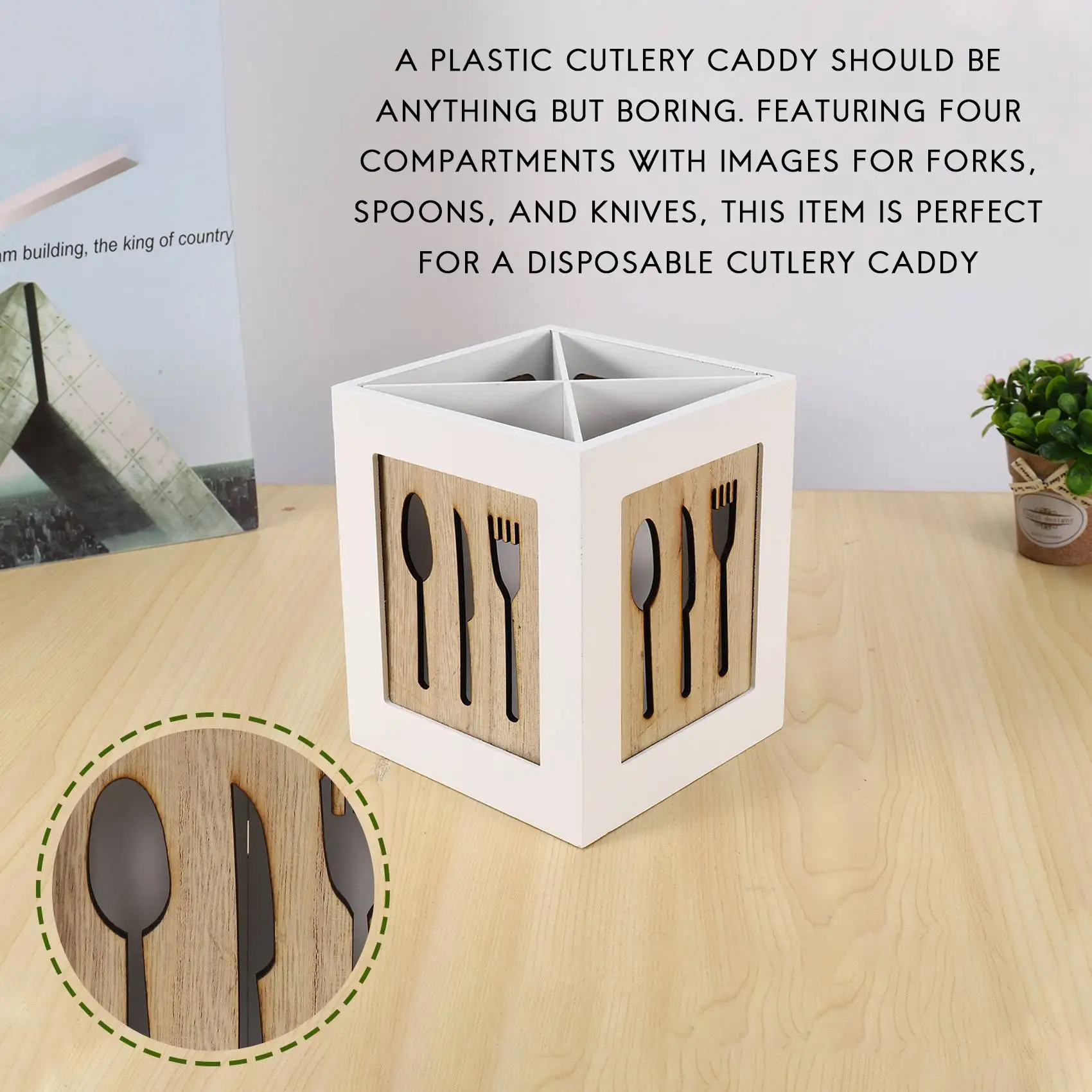 Wooden Utensils Holder Cutlery Kitchen Flatware Cutlery Storage Flatware Caddy Spoons Forks Knifes Chopsticks Organizer