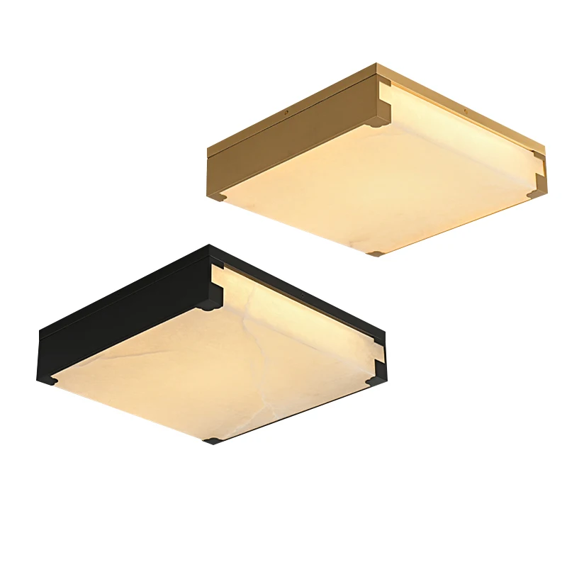 

Led Square Ceiling Light with Alabaster Lampshades, Home Renovation Luxury Gold Marble Ceiling Chandeliers for Living Room Hall