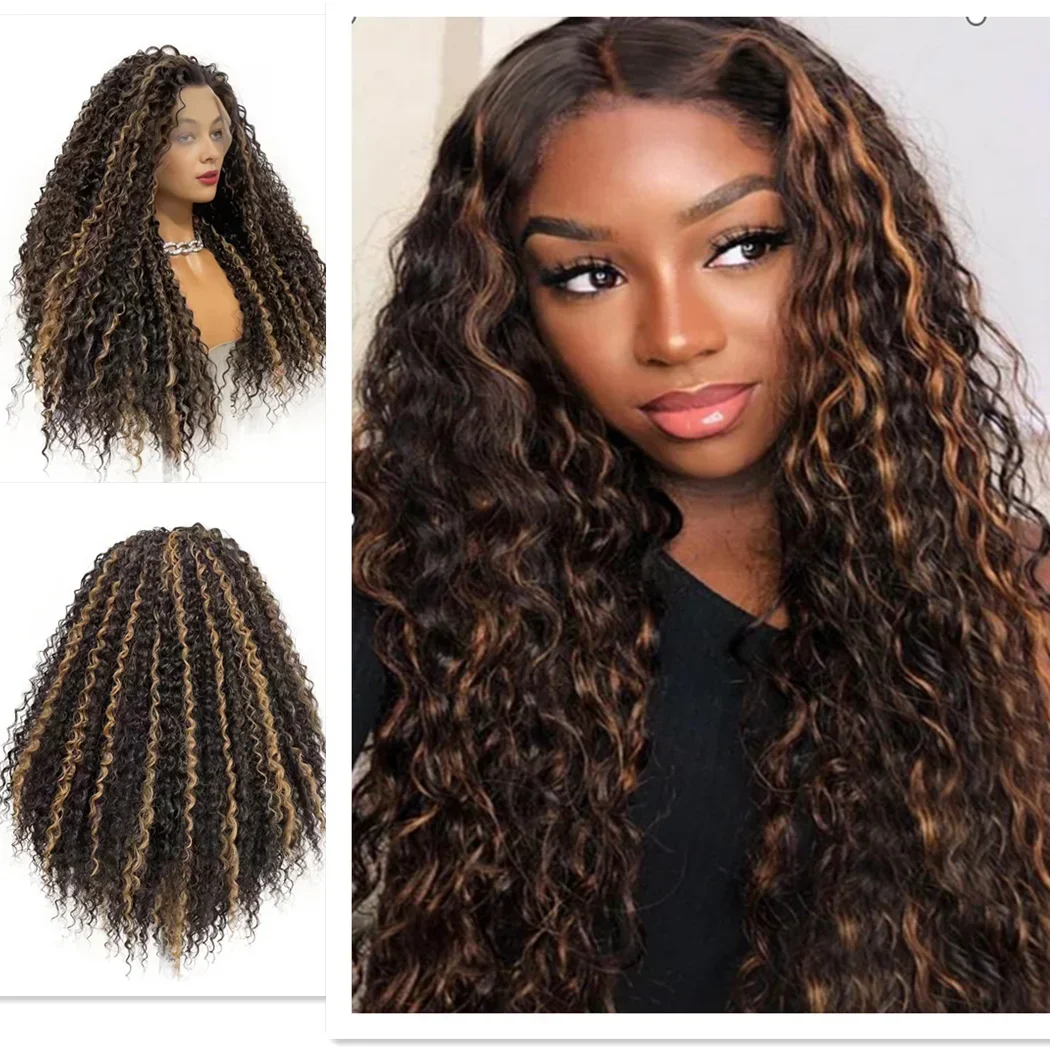 

Длинный коричневый кудрявый вьющийся парик спереди, термостойкие синтетические парики для женщин