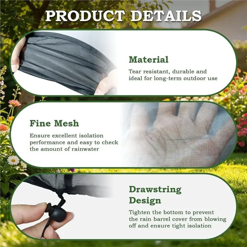B23B For Rain Barrel Top Lid Net, 2PCS Round Water Barrel Screen Mesh Cover Outdoor Water Collection Buckets