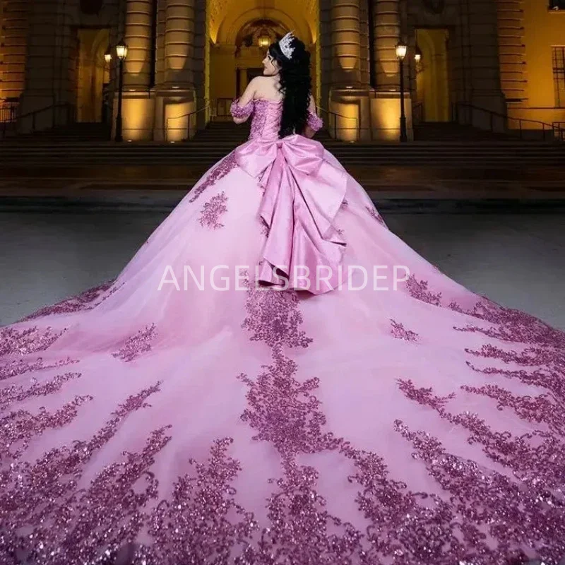 ANGELSBRIDEP Vestido De quinceañera Rosa Mexicana, Vestido De baile con apliques De lentejuelas brillantes, dulce 16, Vestido De princesa De 15 años