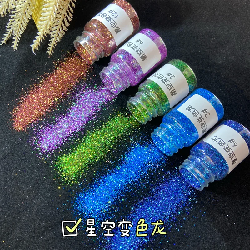 Copos de uñas camaleón iridiscente, polvo de uñas camaleón, láser holográfico, lentejuelas de colores, 12 colores, 20ML