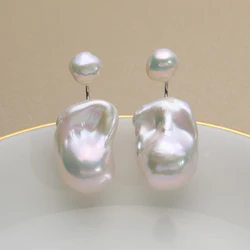 Natural Freshwater Double Pearl Baroque Pearl Stud earrings 925 sterling silver  Fine Jewelry for Women8-12mm&15-25mm EAI