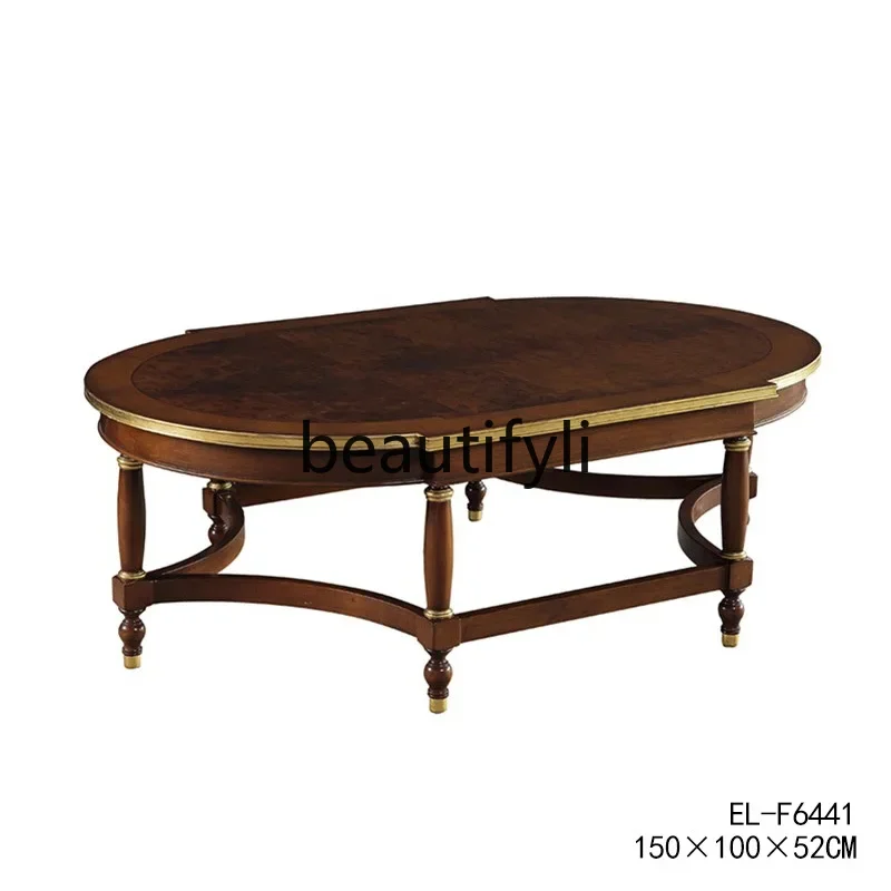 

a16 New Chinese luxury tea table tea table whole solid wood antique oval coffee table