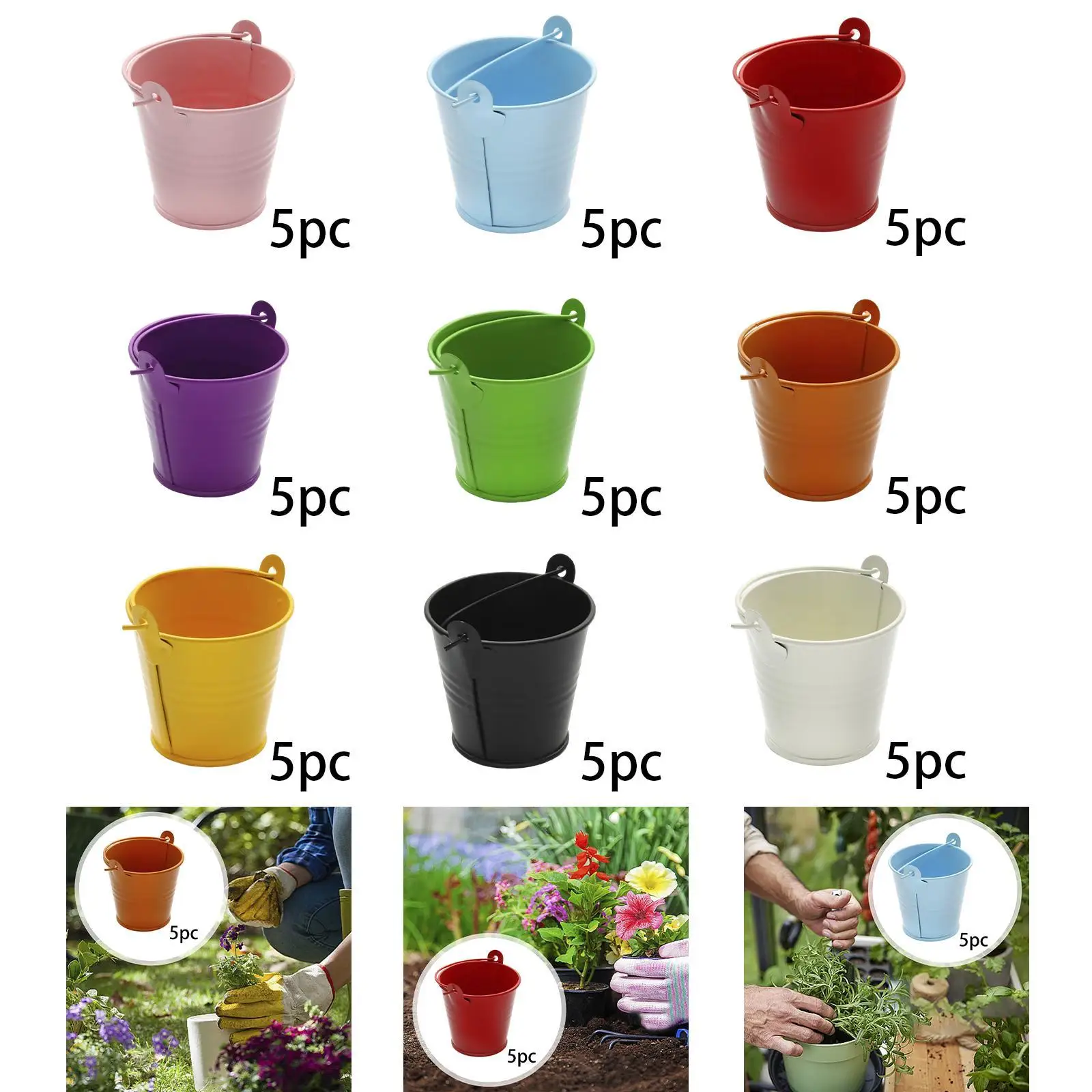 5x Galvanized Metal Buckets Portable Sturdy Home Decor Rustic Pail Table Centerpiece Candy Ice Buckets Decorative Metal Vases