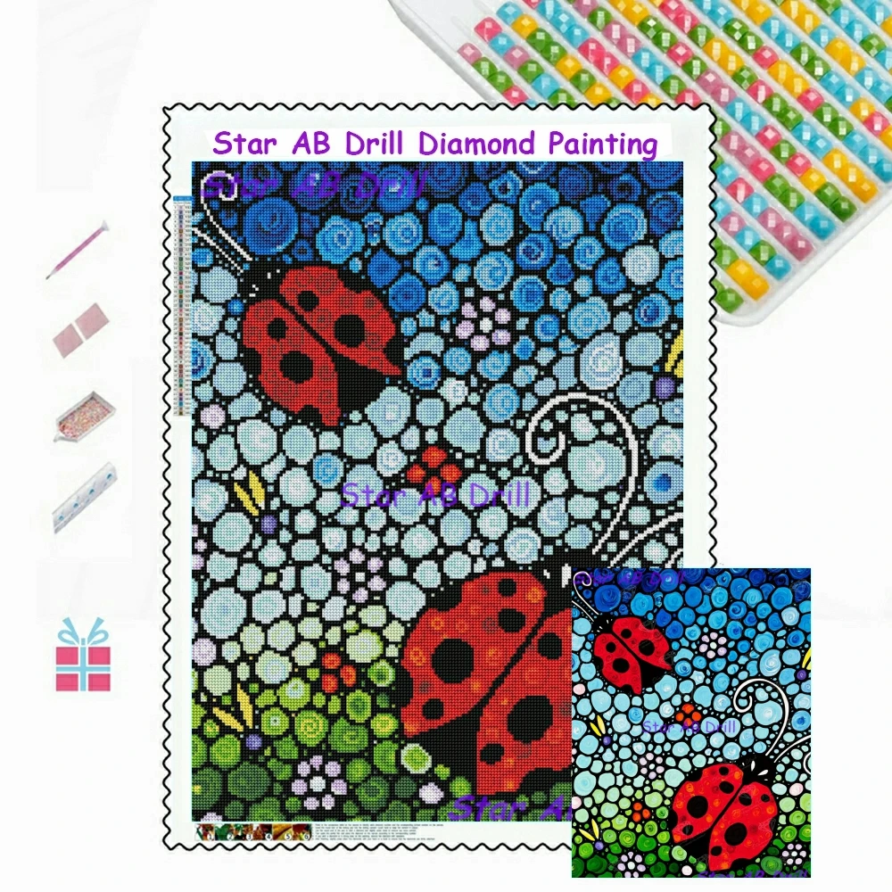 

Joyous Ladies Diamond Painting Cartoon Seven-Sar Ladybird Cute Animal 5d Diy AB Drill Mosaic Cross Stitch Kit Crafts Home Decor