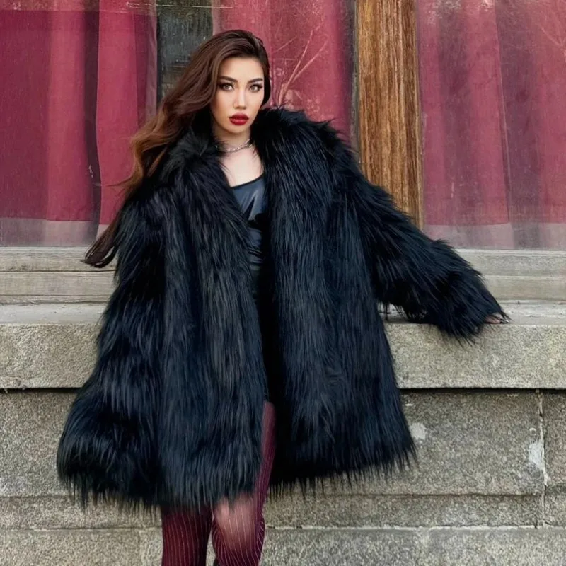 フェイクファートップコート レディース 本物のミッドロング アウトドア ガール スチームパンク フェミニノ コットンブレンド ファッション クリーン ピュア ジャカード エラスティック イン