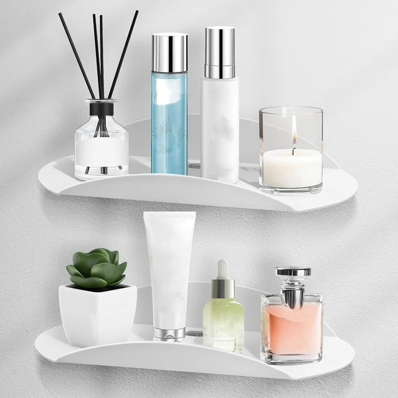 2PCS Wall Floating Shelves Small Acrylic Floating Shelves Multipurpose Display Stand Curved Floating Shelves