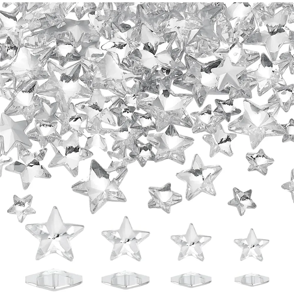 100 Pcs 4 Styles Mini Star Glass Rhinestones Pointed Back Star Rhinestones Embelishments No Hole Clear Glass making kit