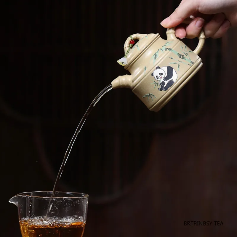270ml Chinese Yixing Purple Clay Teapot Handmade Panda Pattern Tea Pot Chinese Tradition Beauty Kettle Household Zisha Tea Set