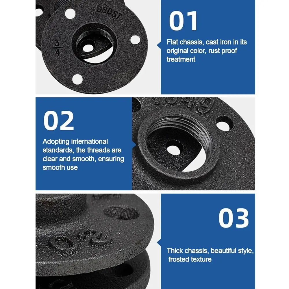 New Painted Floor Flange Black With Threaded Hole Iron Pipe Flange Industrial Vintage style Shelving Decoration Home