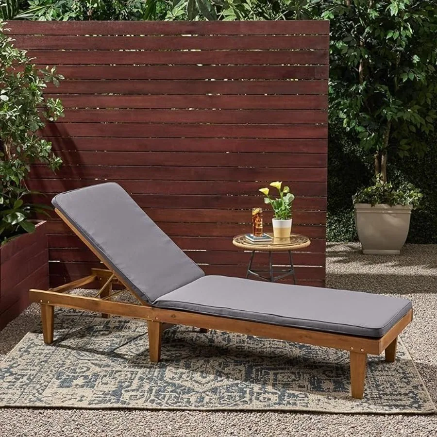 

Шезлонг для улицы у бассейна из акации с подушками, регулируемой спинкой, темно-серый+таковый цвет