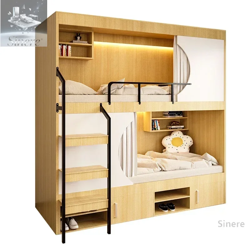 

Youth Hostel Bunk Bed Apartment Bed Student Dormitory Solid Wood Upper and Lower Bunk E-sports Hotel Space Capsule Upper and Low