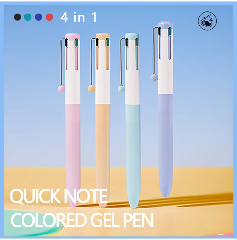 Kreativer 4-in-1-Mehrfarben-Gelstift, 0,5 mm feine Spitze, schnell trocknend, glattes Schreiben, farbige Stifte für Notizen und Lernpapier – Detail 1