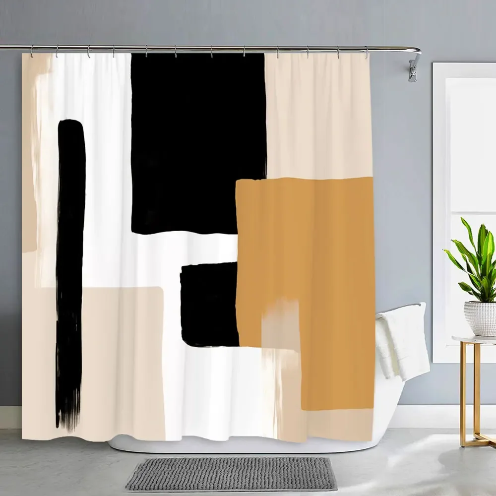 Vintage Art Colour Block Shower Curtain Geometric Pattern Creative Styling Simple Modern Polyester Shower Curtain Bathroom Decor